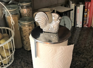 SHINY, SILVER-NICKEL, EXTRA HEAVY-DUTY ROOSTER-TOP PAPER TOWEL HOLDER (EXPENSIVE ORIGINAL PRICE)