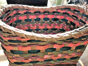 THE MOST PERFECT EASTER BASKET! NATURAL FINISH WITH WOVEN CORAL, TEAL, SAGE-GREEN, AND GRAPE COLORS