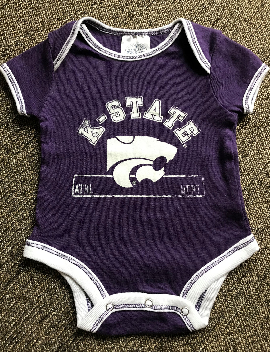 0-3 MONTHS PURPLE AND WHITE KANSAS STATE BABY BODYSUIT