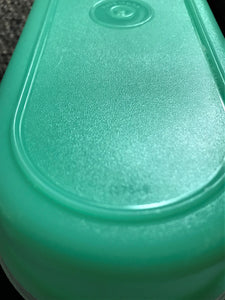 VINTAGE 2-PIECE TUPPERWARE (ITEM 1375-6) EXTRA-SMALL, GREEN, OVAL "KEEPER" CONTAINER WITH WHITE LID  (MADE IN THE USA)