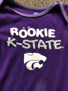 3-6 MONTH NCAA ADORABLE "ROOKIE K-STATE" PURPLE BABY BODYSUIT