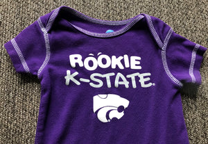 3-6 MONTH NCAA ADORABLE "ROOKIE K-STATE" PURPLE BABY BODYSUIT