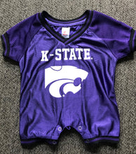 6-12 MONTHS MINI FOOTBALL PLAYER ONE-PIECE K-STATE PURPLE ROMPER