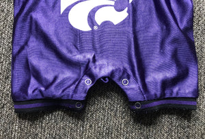 6-12 MONTHS MINI FOOTBALL PLAYER ONE-PIECE K-STATE PURPLE ROMPER