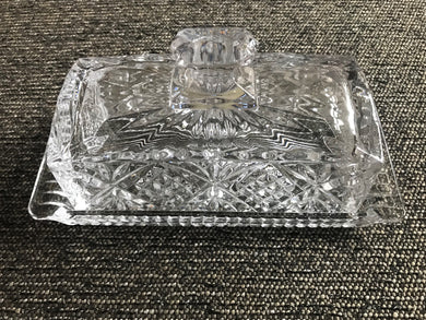 TWO-PIECE LEAD-CRYSTAL COVERED BUTTER DISH (BY GODINGER DUBLIN)