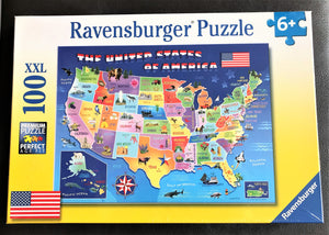 CHILDREN'S 100 EXTRA-LARGE PIECE PUZZLE USA...USA! U.S. MAP PUZZLE (HIGH-QUALITY)