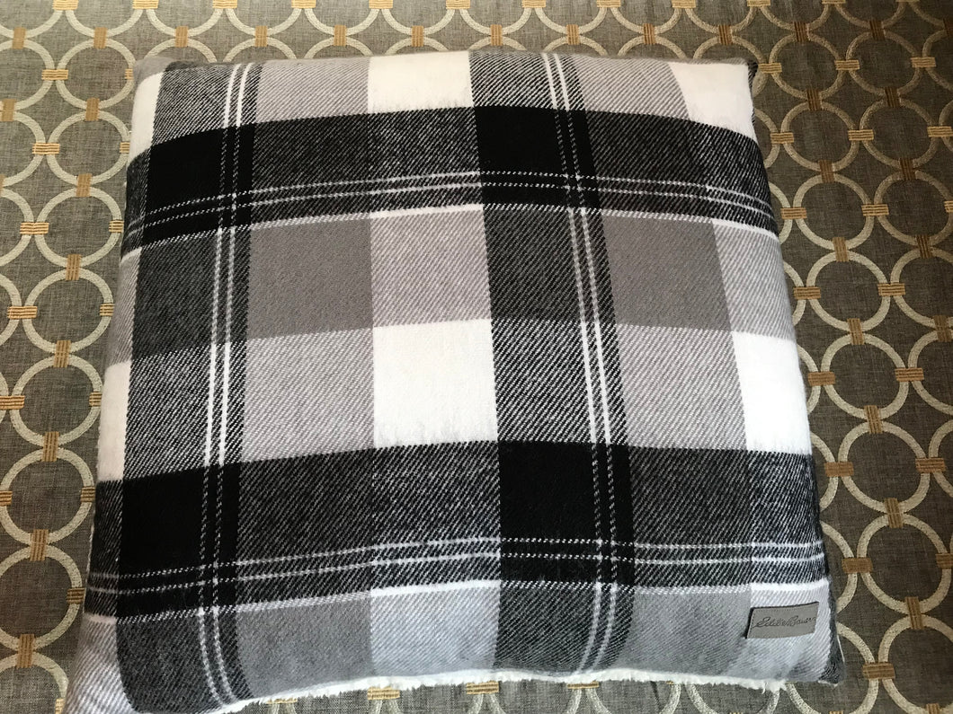 HUGE, LODGE-STYLE GRAY/BLACK/WHITE PLAID WITH FLEECE BACK THROW PILLOW (EDDIE BAUER)