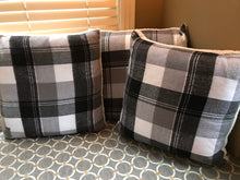 HUGE, LODGE-STYLE GRAY/BLACK/WHITE PLAID WITH FLEECE BACK THROW PILLOW (EDDIE BAUER)