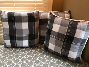 HUGE, LODGE-STYLE GRAY/BLACK/WHITE PLAID WITH FLEECE BACK THROW PILLOW (EDDIE BAUER)