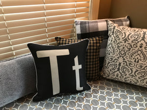 HUGE, LODGE-STYLE GRAY/BLACK/WHITE PLAID WITH FLEECE BACK THROW PILLOW (EDDIE BAUER)