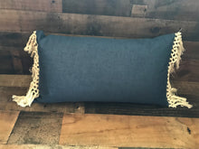 EXTRA-WIDE DENIM LUMBAR PILLOWS WITH CREAM-COLORED FRINGE SIDES (HEAVY-DUTY DESIGN)