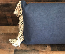 EXTRA-WIDE DENIM LUMBAR PILLOWS WITH CREAM-COLORED FRINGE SIDES (HEAVY-DUTY DESIGN)