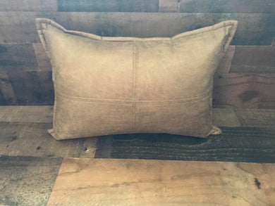 SOFT, FAUX-LEATHER, FAWN-COLORED PILLOW (REALLY BEAUTIFUL/EXTRA NICE CONSTRUCTION)