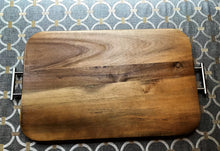 EXTRA-BEAUTIFUL, EXTRA-STURDY ACACIA WOOD TRAY WITH STAINLESS-STEEL HANDLES (BEAUTIFUL WOOD GRAIN)