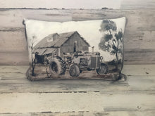 VINTAGE-LOOK TRACTOR AND BARN SCENE LUMBAR-STYLE THROW PILLOW