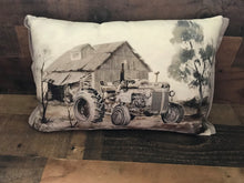 VINTAGE-LOOK TRACTOR AND BARN SCENE LUMBAR-STYLE THROW PILLOW