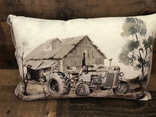VINTAGE-LOOK TRACTOR AND BARN SCENE LUMBAR-STYLE THROW PILLOW