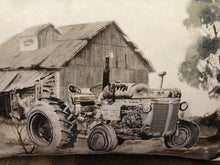 VINTAGE-LOOK TRACTOR AND BARN SCENE LUMBAR-STYLE THROW PILLOW