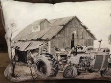VINTAGE-LOOK TRACTOR AND BARN SCENE LUMBAR-STYLE THROW PILLOW