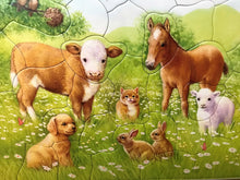 CHILDREN'S 37-PIECE RAVENSBURGER TRAY PUZZLE WITH SWEET BABY ANIMALS OUT IN THE FIELD