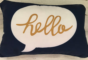 NAVY-BLUE "HELLO" LUMBAR-STYLE PILLOW