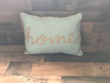 GORGEOUS, AQUA ROPE-WORD "HOME" LUMBAR-STYLE PILLOW