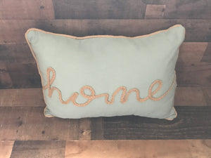 GORGEOUS, AQUA ROPE-WORD "HOME" LUMBAR-STYLE PILLOW