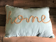 GORGEOUS, AQUA ROPE-WORD "HOME" LUMBAR-STYLE PILLOW