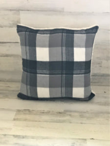 HUGE, LODGE-STYLE GRAY/BLACK/WHITE PLAID WITH FLEECE BACK THROW PILLOW (EDDIE BAUER)