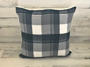 HUGE, LODGE-STYLE GRAY/BLACK/WHITE PLAID WITH FLEECE BACK THROW PILLOW (EDDIE BAUER)