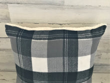 HUGE, LODGE-STYLE GRAY/BLACK/WHITE PLAID WITH FLEECE BACK THROW PILLOW (EDDIE BAUER)