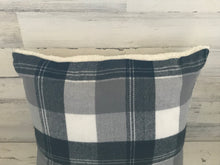 HUGE, LODGE-STYLE GRAY/BLACK/WHITE PLAID WITH FLEECE BACK THROW PILLOW (EDDIE BAUER)