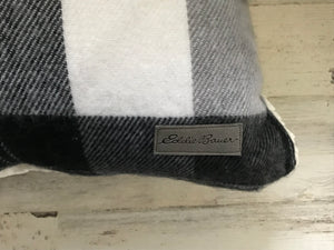 HUGE, LODGE-STYLE GRAY/BLACK/WHITE PLAID WITH FLEECE BACK THROW PILLOW (EDDIE BAUER)