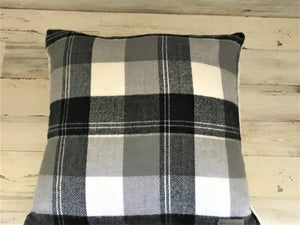 HUGE, LODGE-STYLE GRAY/BLACK/WHITE PLAID WITH FLEECE BACK THROW PILLOW (EDDIE BAUER)