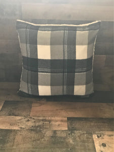 HUGE, LODGE-STYLE GRAY/BLACK/WHITE PLAID WITH FLEECE BACK THROW PILLOW (EDDIE BAUER)