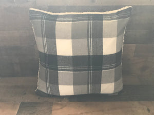 HUGE, LODGE-STYLE GRAY/BLACK/WHITE PLAID WITH FLEECE BACK THROW PILLOW (EDDIE BAUER)