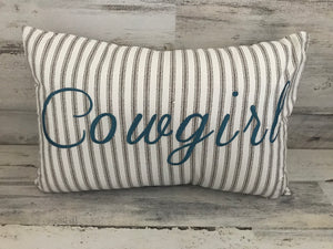 FOR YOUR FAVORITE COWGIRL! A-DOR-A-BLE "COWGIRL" LUMBAR-STYLE THROW PILLOW