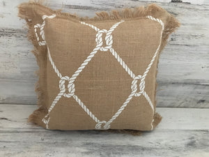NAUTICAL-LOOK, SMALL, SQUARE THROW PILLOW WITH ROPE/KNOTS PATTERN (BIG BARGAIN!)