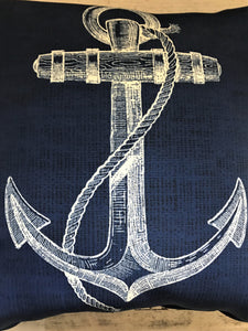 GORGEOUS, NAUTICAL, NAVY-BLUE THROW PILLOW WITH LARGE, WHITE ANCHOR ON BOTH SIDES