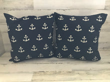 ANCHORS AWAY! NAVY-BLUE AND WHITE ANCHOR THROW PILLOWS (INDOOR/OUTDOOR)