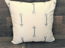 ARROWS, ARROWS, ARROWS! SMALL DESIGNER THROW PILLOW (IVORY WITH DARK BLUE EMBROIDERY)