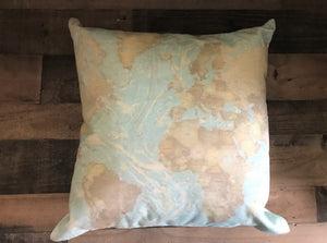 VERY SPECIAL GLOBAL DECOR:  BEAUTIFUL WORLD MAP DESIGNER THROW PILLOW (SUPER-SIZED 22" SQUARE)