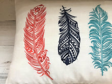 COLORFUL, EMBROIDERY FEATHERS LUMBAR-STYLE DESIGNER THROW PILLOW