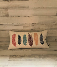 COLORFUL, EMBROIDERY FEATHERS LUMBAR-STYLE DESIGNER THROW PILLOW