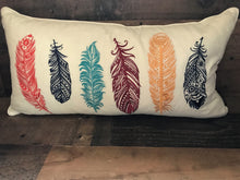 COLORFUL, EMBROIDERY FEATHERS LUMBAR-STYLE DESIGNER THROW PILLOW