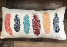 COLORFUL, EMBROIDERY FEATHERS LUMBAR-STYLE DESIGNER THROW PILLOW