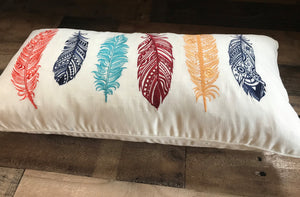 COLORFUL, EMBROIDERY FEATHERS LUMBAR-STYLE DESIGNER THROW PILLOW