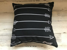 MIDNIGHT-BLUE, SMALLER THROW PILLOW WITH ROWS OF WHITE ARROWS