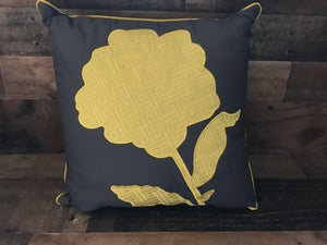 BOLD, LIME-GREEN FLORAL SILHOUETTE ON GRAY THROW PILLOW