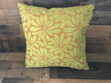 VINTAGE CRAZY-DAISY FLORAL, GREEN THROW PILLOW